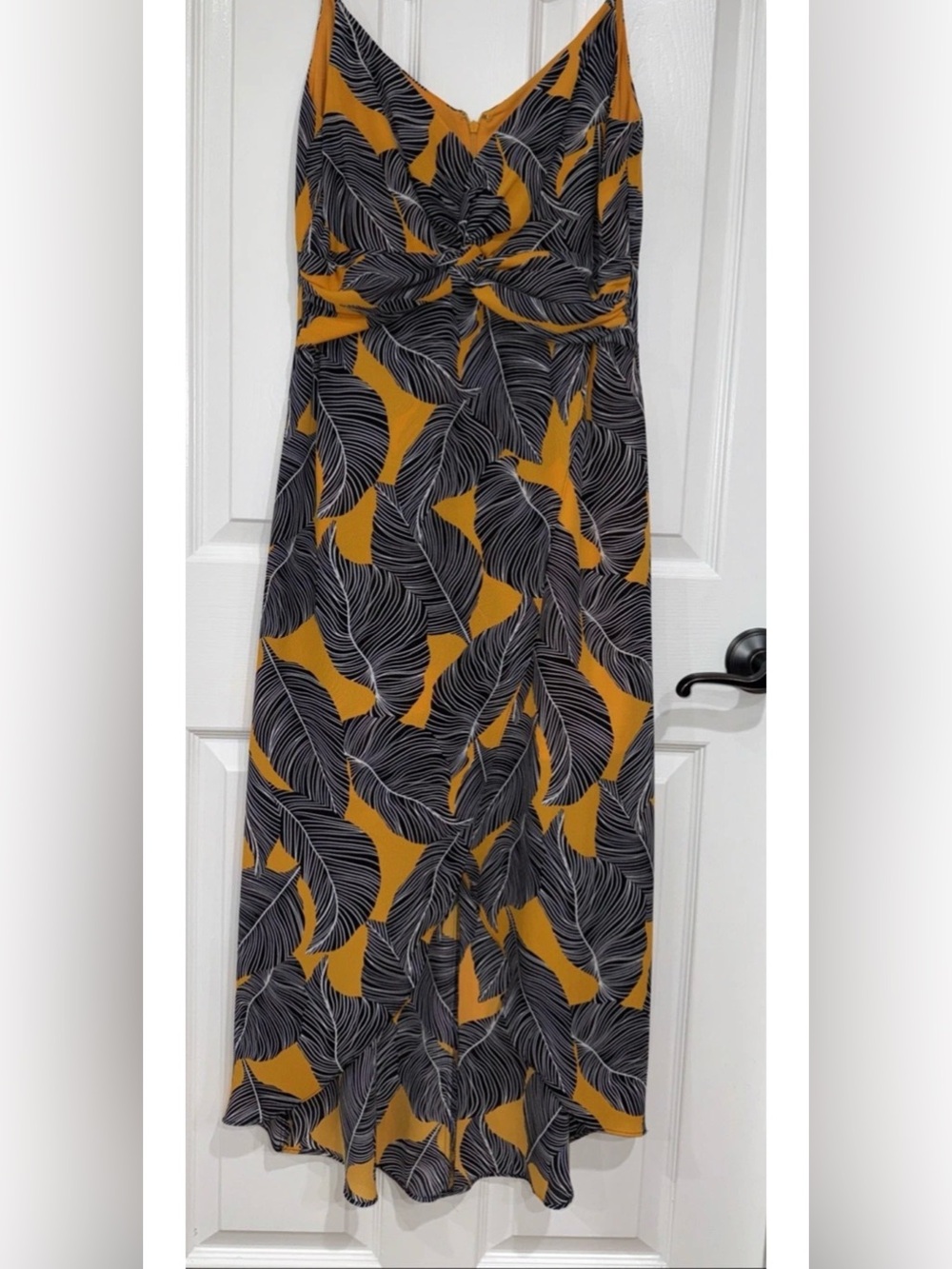 Bar III Women's M Twist Front Midi Maxi Dress Tropical Print Yellow Multi